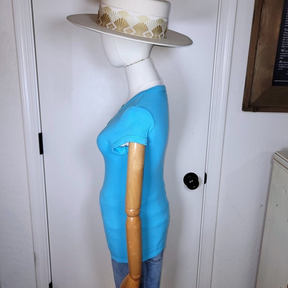 Enza Costa Ribbed Blue Shirt Size Small - Picture 10 of 11